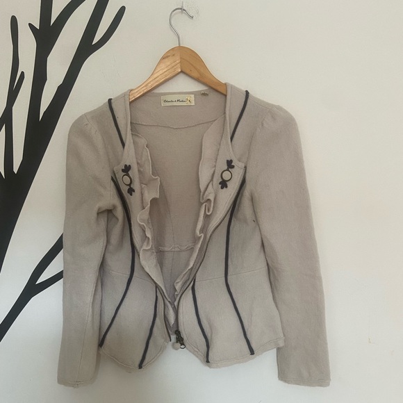 Anthropologie Charlie + Robin vintage style cream 100% wool jacket - Picture 5 of 15